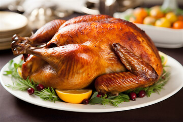Homemade Roasted Turkey on a plate for Thanksgiving Day and Christmas