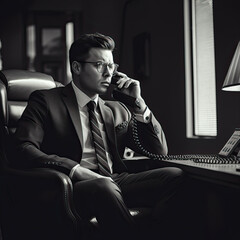Monochrome Business: Businessman Talking on Telephone
