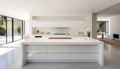 Fototapeta na wymiar A contemporary kitchen with sleek white walls, the high-resolution camera capturing the clean and modern aesthetic, enhancing the functionality of the space.