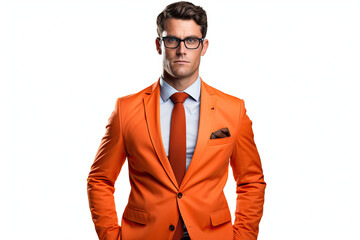 Business Man in Orange Suit on White Background
