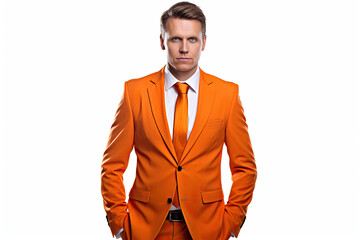 Business Man in Orange Suit on White Background
