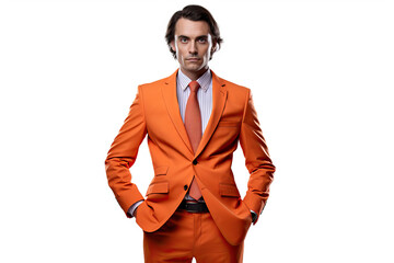 Business Man in Orange Suit on White Background
