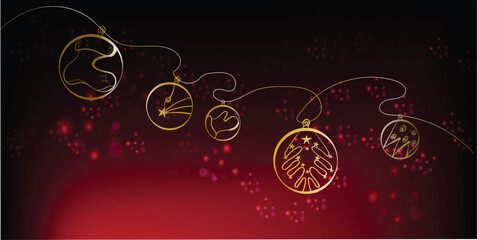 Christmas balls illustration with sparkles on RED background