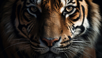 Big cat staring, majestic beauty in nature, wild tiger portrait generated by AI