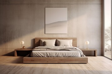 A minimalist bedroom with neutral-toned walls, the high-definition camera highlighting the simplicity and tranquility of the design, perfect for restful nights.