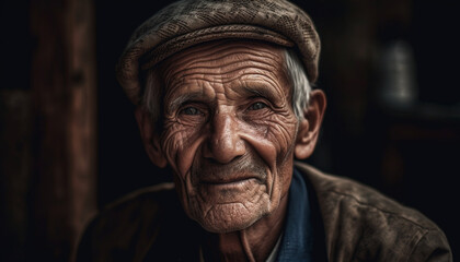 Fototapeta na wymiar Smiling senior man with gray hair in traditional clothing portrait generated by AI
