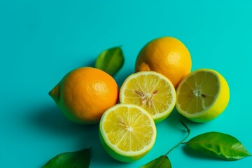 yellow citrus on colorful surface. Generative AI