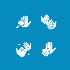 Hand washing glyph icons set. Rules for cleaning palms. Disinfection. Hygiena concept.Filled flat signs. Isolated silhouette vector illustrations