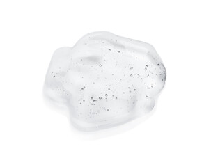 Sample of cosmetic oil on light background, above view