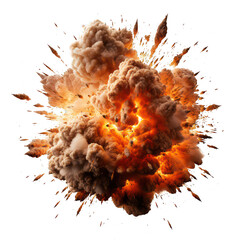 A dynamic explosion scene, radiating chaos and energy, capturing the powerful moment of detonation, without background