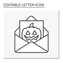  Postcard line icon. Halloween leaflet. Greeting with autumn scared holiday.Letter concept. Isolated vector illustration. Editable stroke