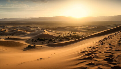 Sunset over majestic sand dunes in arid Africa extreme terrain generated by AI