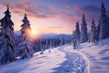 Winter Wonderland, Snow-Covered Fir Trees in the Carpathian Mountains