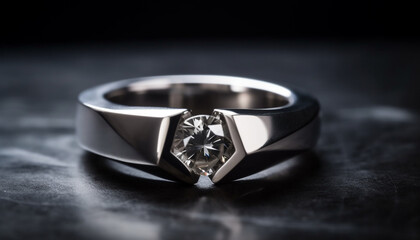 Shiny platinum wedding ring with precious gem exudes elegance and glamour generated by AI