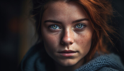Fototapeta premium Beautiful young woman exudes confidence and sensuality in headshot portrait generated by AI