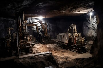 machines drilling and extracting unrefined petroleum from subterranean deposits. Generative AI - obrazy, fototapety, plakaty
