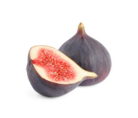 Whole and cut ripe figs isolated on white