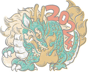 2024　干支　墨絵　版画　日本画　辰年　辰　龍　たつ　タツ　竜　年賀状素材　イラスト素材