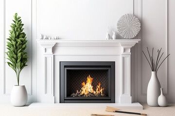 Display your design on a white wall with a mantelpiece. Generative AI