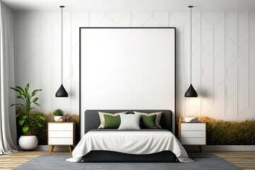 Bedroom Wall Background Mockup in the Interior. Generative AI