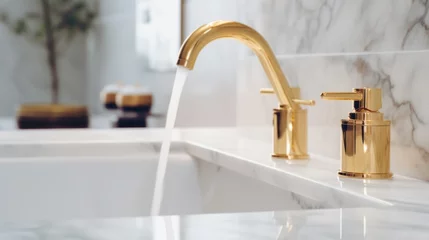 Fotobehang Beautiful marble sink with golden faucet in the bathroom.  © Margo_Alexa