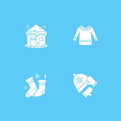 Winter vacation glyph icons set. Resort. Fun time with family. Skiing, skating. Christmas presents. Special date. Celebration concept.Filled flat signs. Isolated silhouette vector illustrations