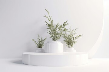 White podium plants minimalistic product background podium. Generative AI