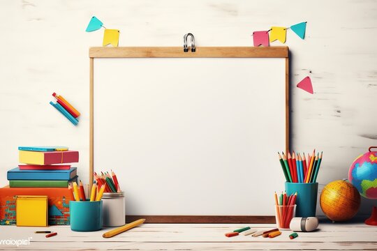 School supplies on wooden background. Back to school concept, Ai Generated