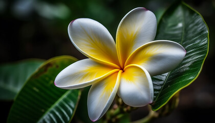 Exotic frangipani blossom symbolizes love in tropical Tahiti vacations generated by AI