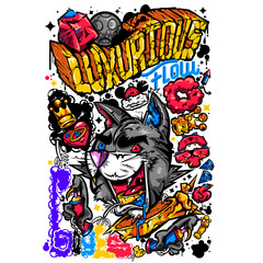 Graphic tshirt design urban animal style graffiti Cat A luxiurious flow