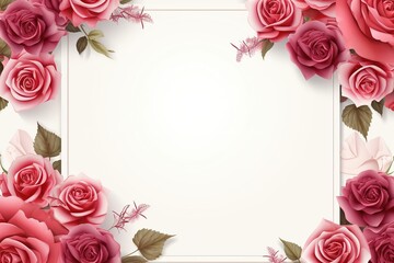 Vector illustration of pink roses on white background with place for text, Ai Generated