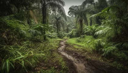 Fotobehang Nature green landscape, tropical rainforest, and tranquil scene evoke adventure generated by AI © djvstock