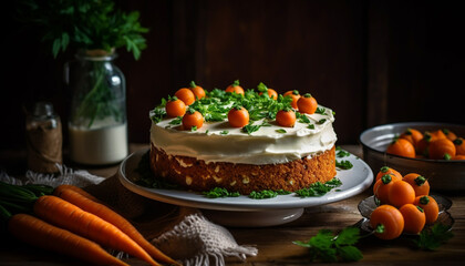 Freshness of homemade meal on rustic wooden table with vegetables generated by AI