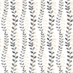 Vector Seamless Pattern with Floral leaf wavy stripes pattern white background .black leaf Branches.