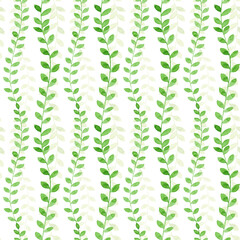 Vector Seamless Pattern with Floral leaf wavy stripes pattern white background . green leaf Branches.