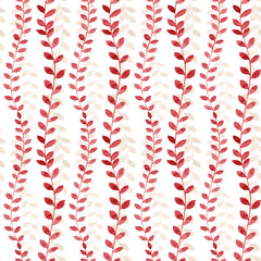 Vector Seamless Pattern with Floral leaf wavy stripes pattern white background . red leaf Branches.