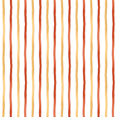 Beautiful watercolor stripes drawing. Hand painted seamless pattern yellow and red stripes on white background.