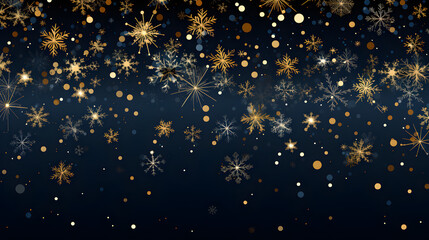 Golden Winter Wonderland, Majestic Gold and Navy Snowflakes on a Winter Background