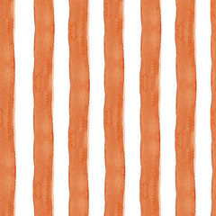 Watercolor stripes on white background. orange and white striped seamless pattern. Watercolour hand drawn stripe texture. Print for cloth design, textile fabric, wallpaper, wrapping, tile