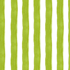 Watercolor stripes on white background. green and white striped seamless pattern. Watercolour hand drawn stripe texture. Print for cloth design, textile fabric, wallpaper, wrapping, tile
