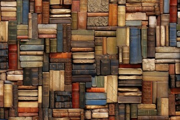 Seamless texture of books. Tiled with other textures in the gallery. Generative AI