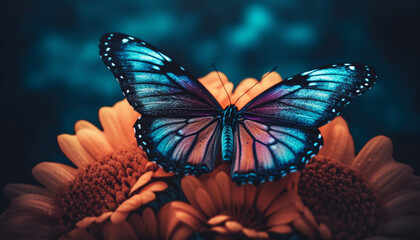 Vibrant butterfly wing showcases nature beauty in a single flower generated by AI