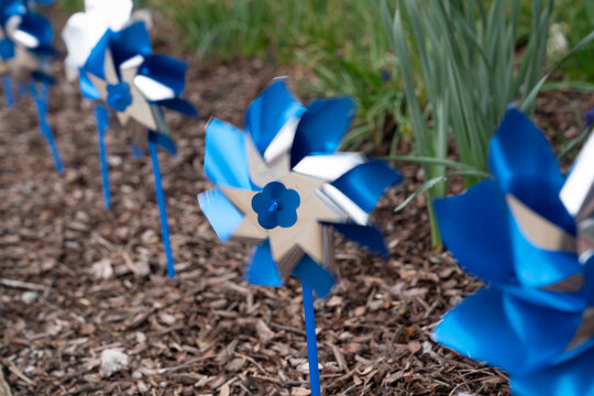 Blue windmill pinwheels