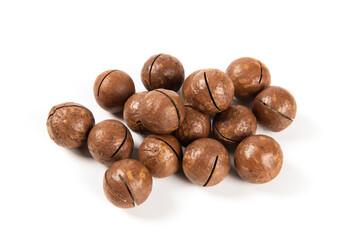 macadamia nuts isolated on white background.