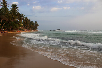 Rocks and palm trees at the Dalawella Beach, Unawatuna, Sri Lanka.