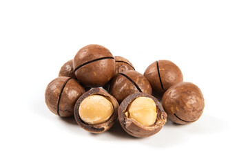 macadamia nuts isolated on white background.