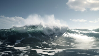 Naklejka premium Splashing waves break on the coastline, a majestic seascape adventure generated by AI