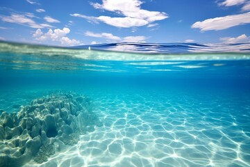 a breathtaking sight of the translucent ocean in Maldives. Generative AI