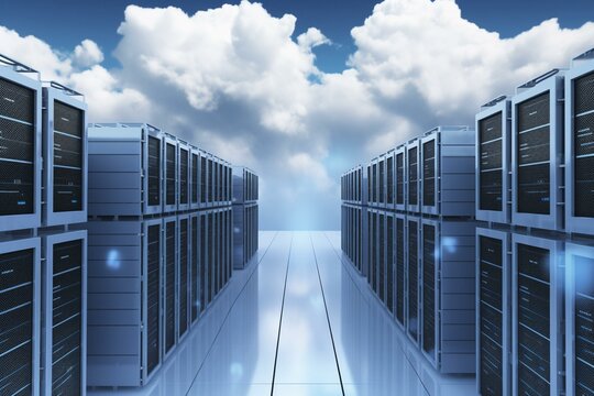 Virtualization of cloud servers with rows of cloud-based VDI. Generative AI