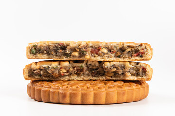 Chinese traditional mid autumn festival moon cake isolated on white background.